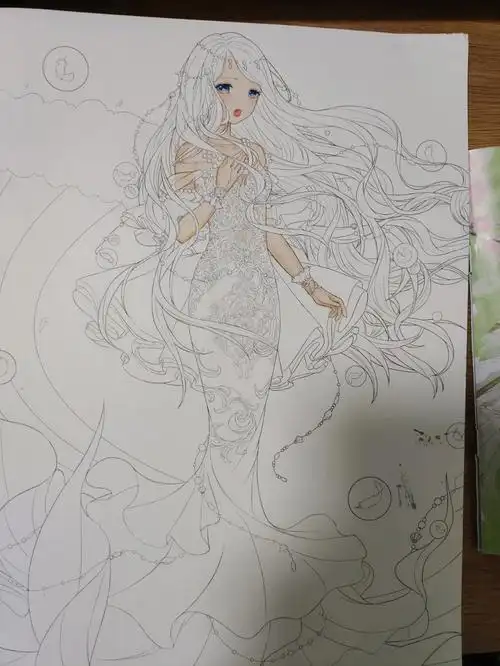 马克笔美人鱼涂色过程