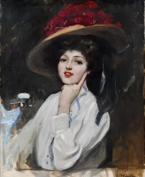 名画赏析:戴帽子的年轻女子肖像,明媚如花