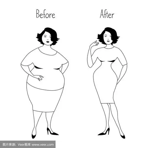胖女人减肥前后.健康的生活方式的概念