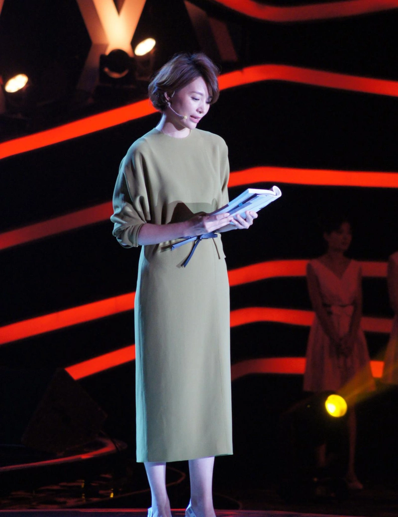 原创董卿的减法穿搭太高级了穿驼色连衣裙搭细腰带不愧是央视一姐