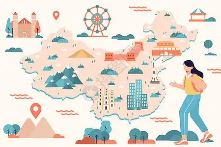 中国旅游地图矢量插画图片素材