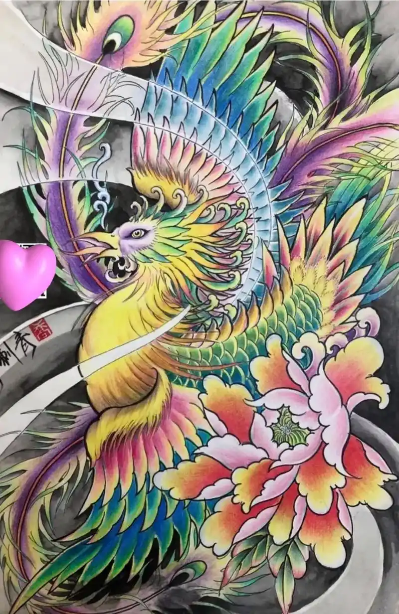 满背凤凰纹身图案#纹身图案手稿 #新老传统纹身手稿 #纹身师 - 抖音