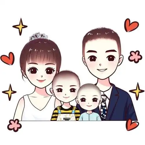 漫画全家福,简单温馨的家庭头像,甜蜜幸福的手绘图片