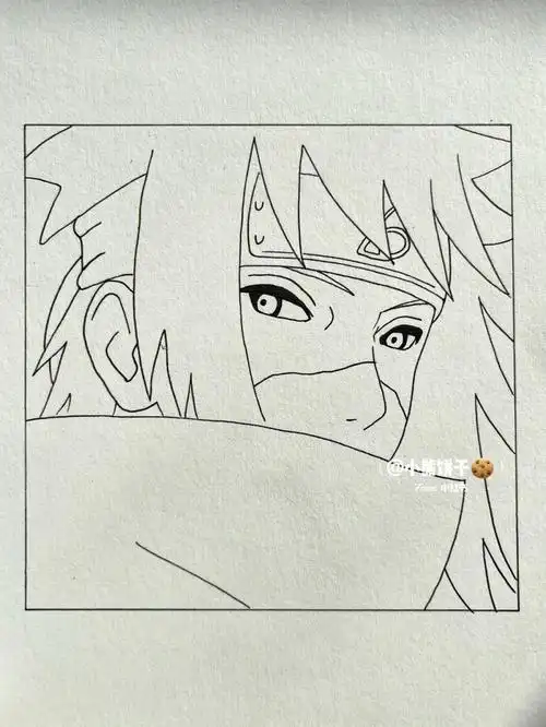 手绘火影忍者水门附线稿过程