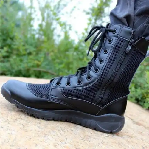 cqb作战训靴夏季透气帆布特训靴男高帮拉链高帮鞋