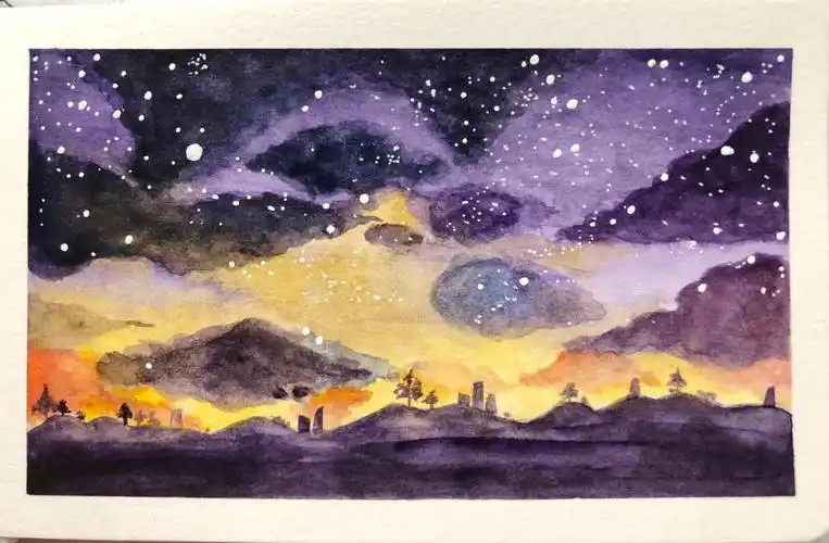 开始画画翻车的星空夜晚水彩临摹