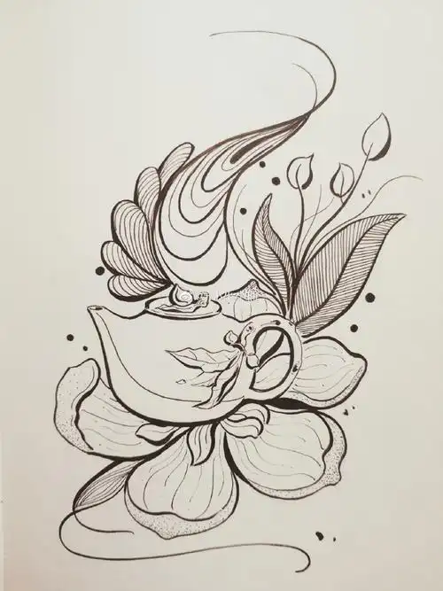 紫砂壶##每日一画##手绘##线描##黑白装饰画##绘画##原创##涂鸦