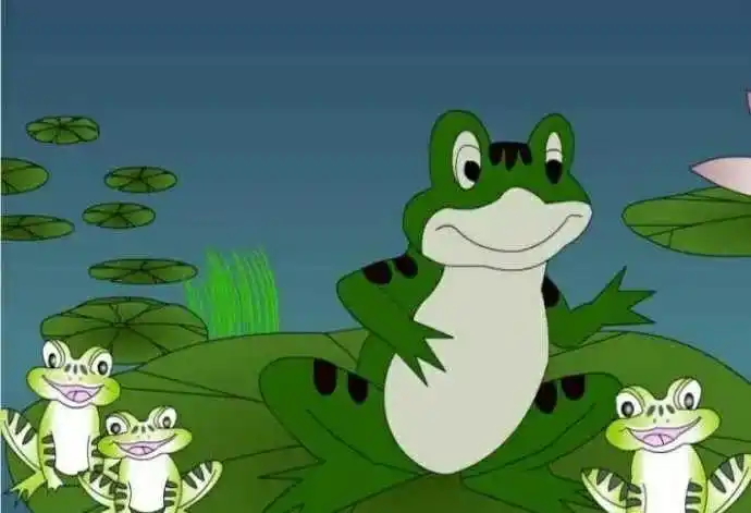 青蛙妈妈扑通一声跳进水里,和她的孩子蝌蚪一块儿游玩去了.