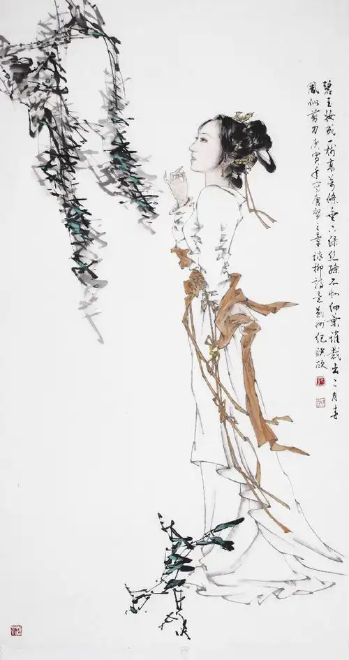 纪映欣写意仕女画【唐】贺之章《咏柳》诗意图