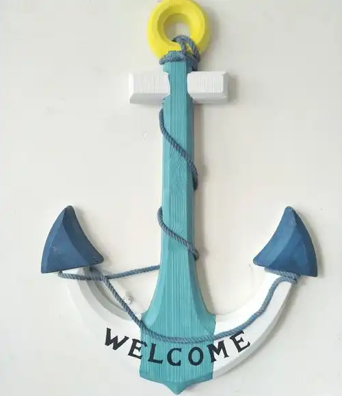 地中海风格 做旧装饰船锚 手工船锚工艺品木制60公分锚