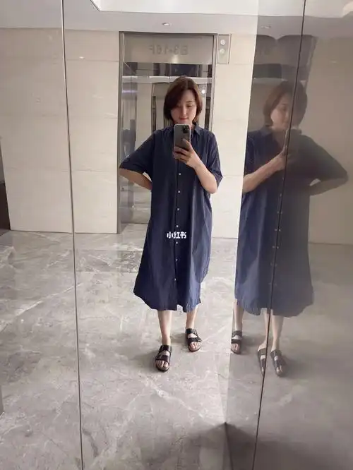 无印良品muji女式棉桑蚕丝短袖连衣裙