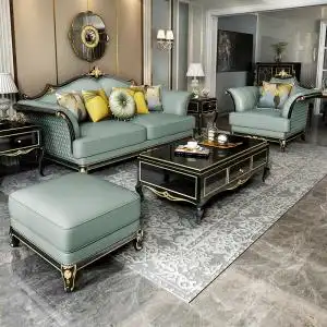 美式轻奢真皮沙发123组合客厅实木奢华别墅高端家具套装欧式沙发