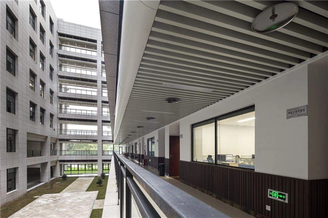 暑假学校楼室内走廊用的铝方通吊顶装饰