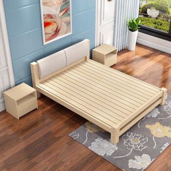 5米经济出租房软包靠背布艺床松木床 浅灰色软靠裸床 宽1.