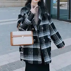 黑白小格子大衣女长款