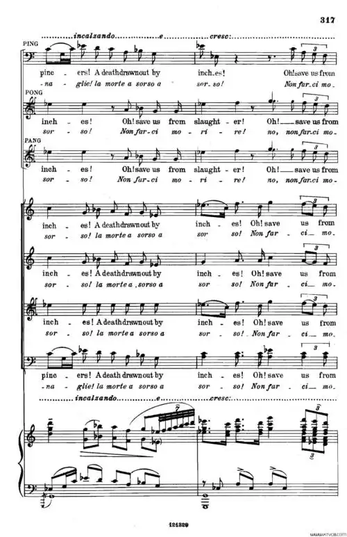 《图兰朵公主》三幕五场歌剧英意双语全谱钢琴伴奏谱p312——334