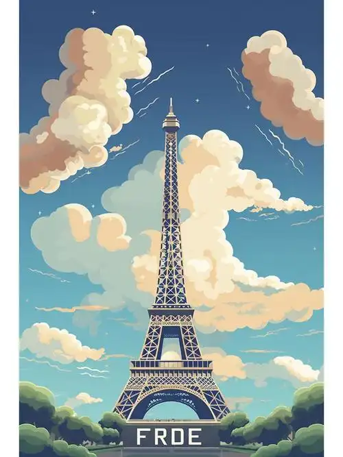 ai扁平矢量海报法国埃菲尔铁塔
