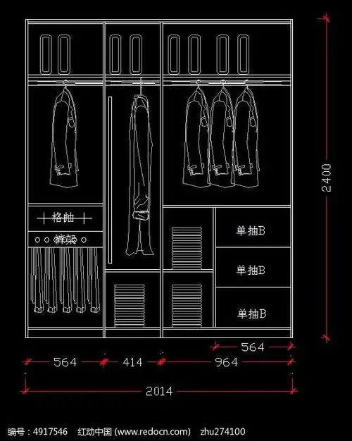 4米宽衣柜立面规划图