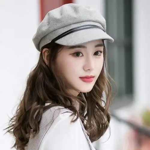 siggi帽子女韩版贝雷帽潮秋冬天人字呢军帽秋冬街头百搭女款帽子