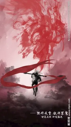 水墨红色凌空齐天大圣孙悟空图片