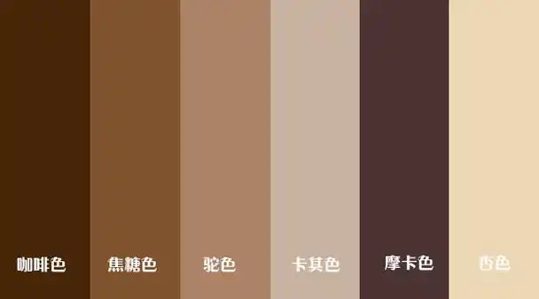 棕色可以大致分为浅棕色和深棕色,卡其色,驼色,杏色,米色等都是属于浅