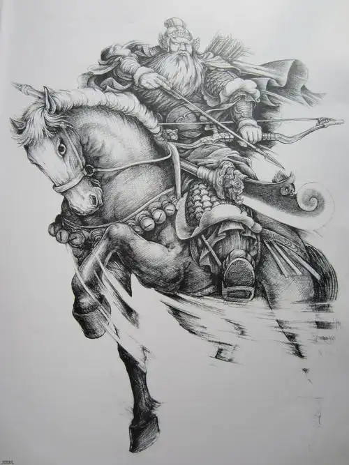 老兵纹身一款传统人物黄忠纹身图案