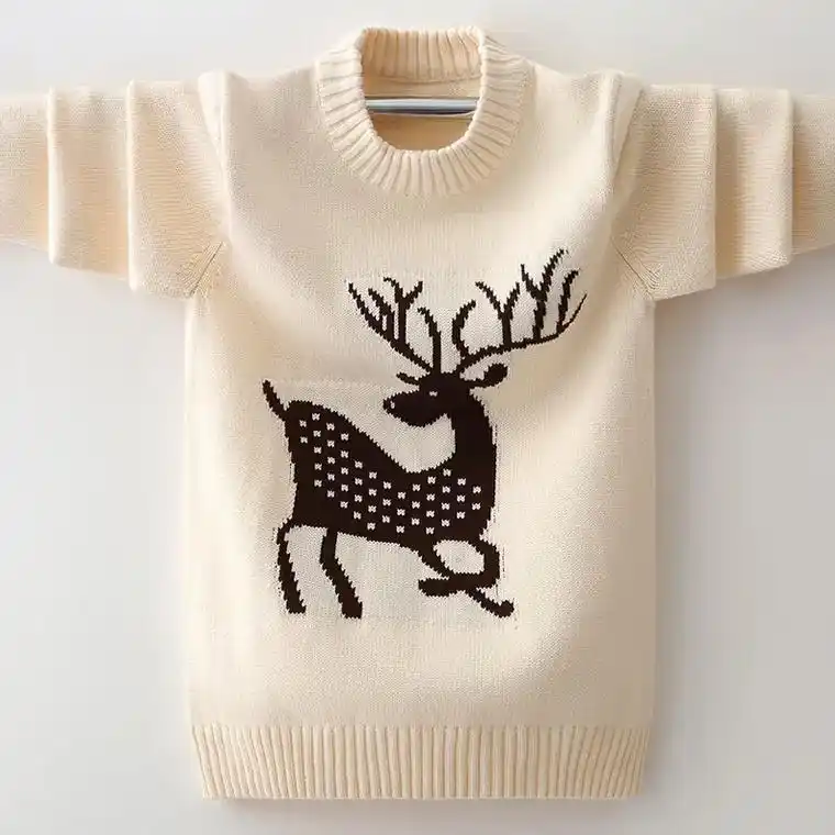 穿上这件毛衣,暖意满满,小鹿卡通图案超可爱,穿出童趣.加厚针 - 抖音