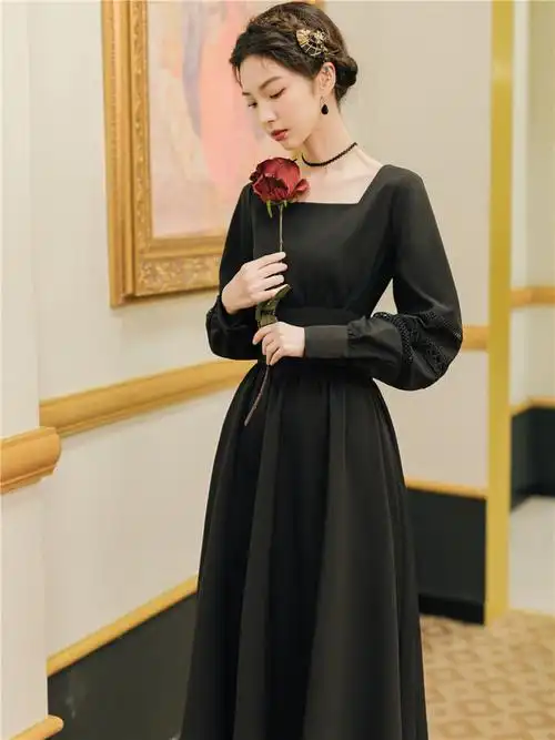 春季新款过年女装年会穿搭赫本风复古长裙拜年结婚敬酒礼服连衣裙