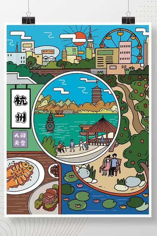 原创国潮风手绘城市旅游海报