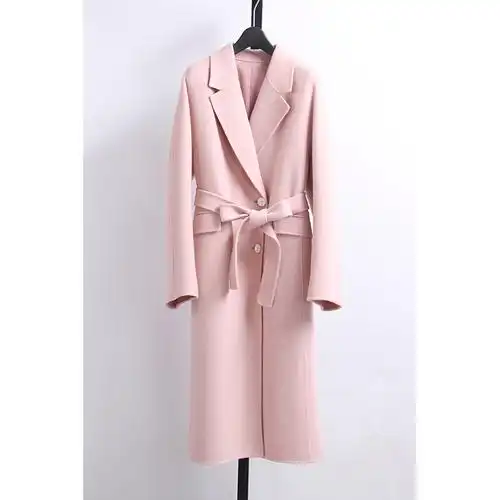 秋冬领长款大衣羊绒羊毛双面手缝腰带西装新韩国毛呢外套