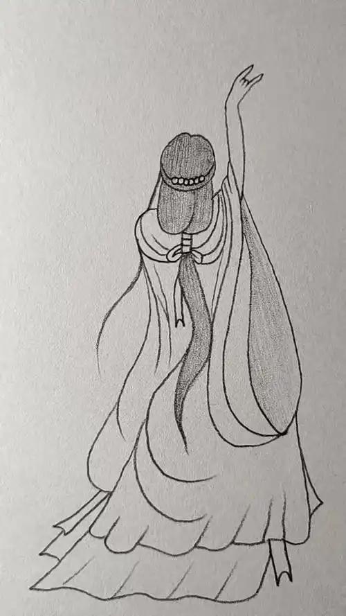 画正在跳舞的古代女子背影