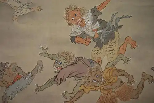 【真作】大原呑舟/钟馗に鬼図/挂轴☆宝船☆q‐953 j