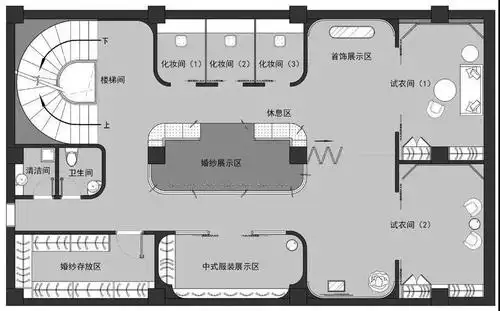 二层平面图△三层平面图如同爱情那若隐若现,不可捉摸,婚纱店仪是