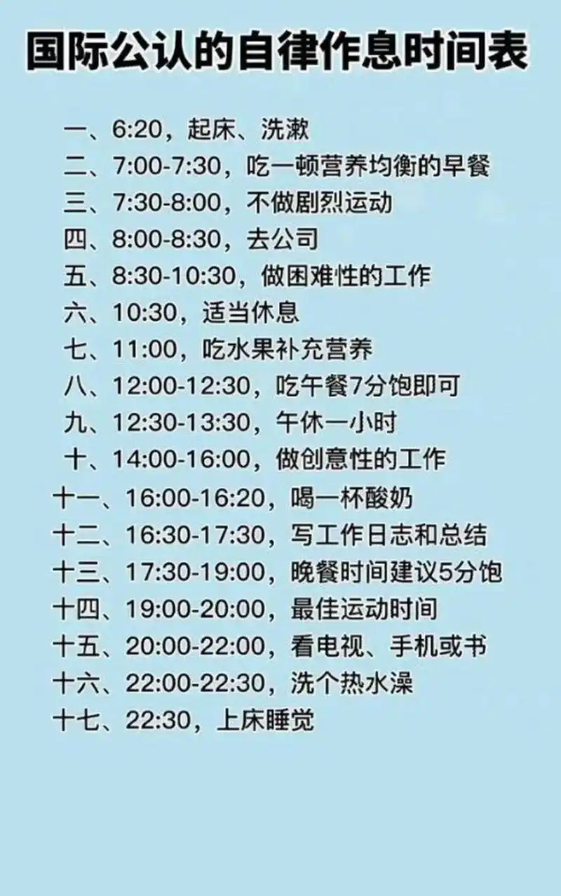 国际公认的自律作息时间表,你们能做到哪些[滑稽]