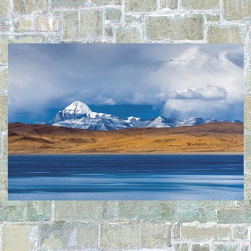 狼天影 背靠日照金山冈仁波齐山海报墙贴画客厅卧室墙上床头贴纸可