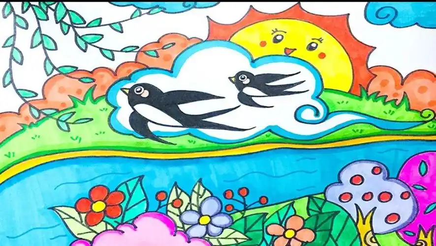 利用色彩关系来创作一幅你眼中的春天绘画作品. 2.