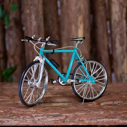 (今日10折)仿真模型1:10自行车玩具 蓝色合金精巧直把单车模型礼物 成