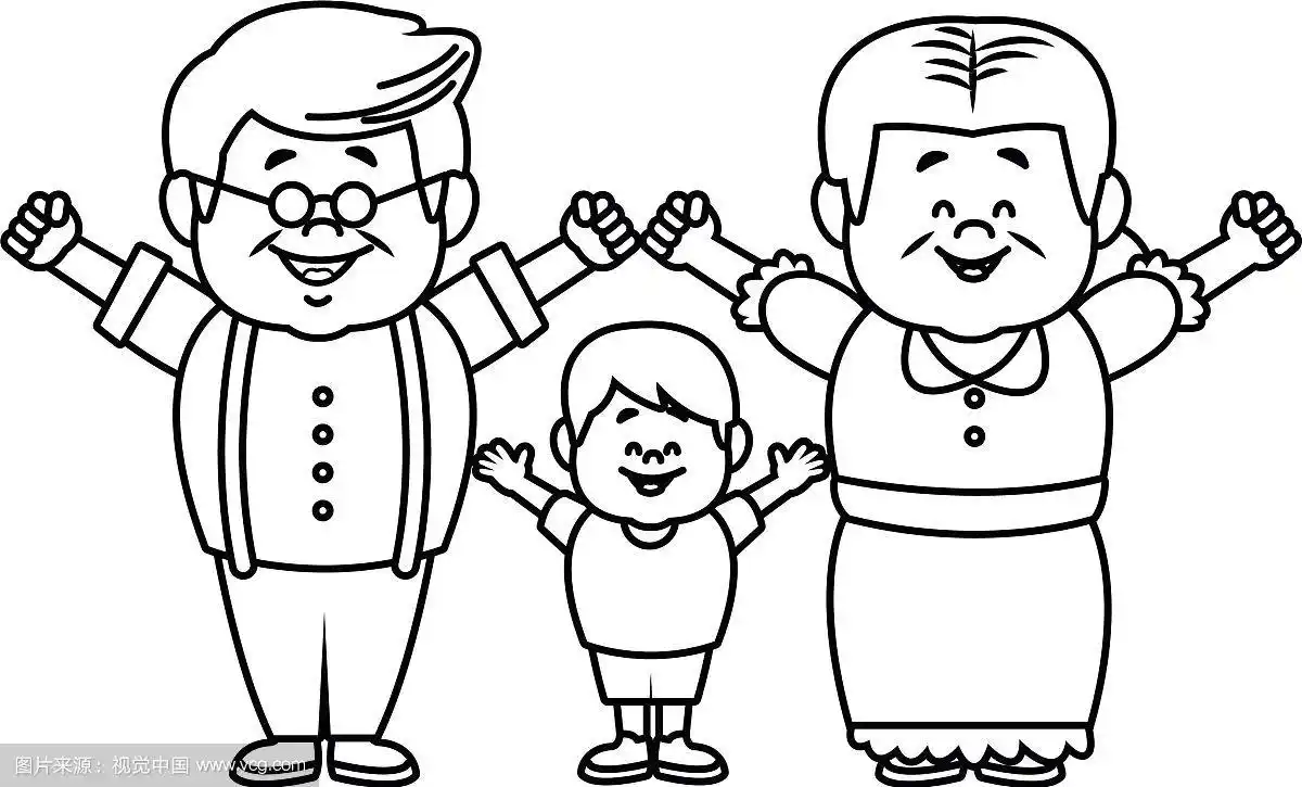 快乐的爷爷奶奶和孙子站在一起