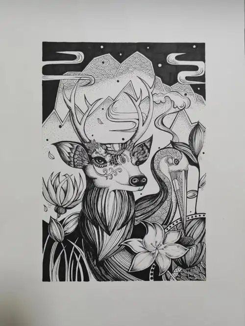 黑白装饰画  临摹#绘风暴  老师作品,老师作品太好看了,喜欢线描画的