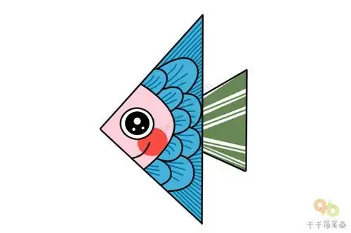 花纹鱼简笔画图片教程幼儿园简笔画教案三角鱼形状七十二变三角形画鱼