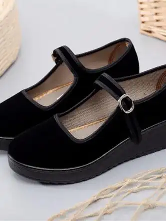 君芳雅(junfangya)【聚酯底】厚底工作鞋女黑色布鞋一代老北京布鞋女