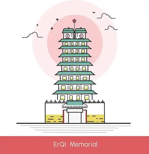 线性插画-郑州建筑