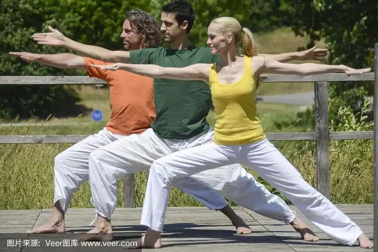 户外瑜伽团体,三人