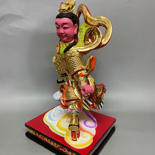 三太子哪吒神像实木雕刻精雕彩绘工艺镇宅闽南手工漆线真金贴佛像