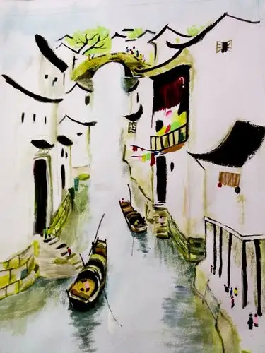 水彩画_水乡