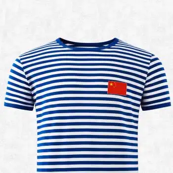 t恤中年男士男女同款刺绣夏季冰丝条纹海军衫军迷t特战军衣服装旗子s