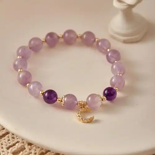 天然紫水晶手链月亮串珠女