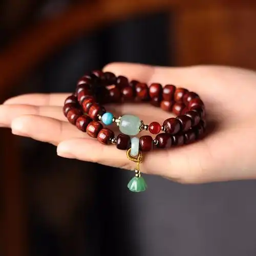 非洲小叶紫檀桶珠手链 血檀7*8老形珠手串diy搭配东陵玉莲蓬配饰