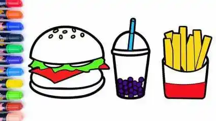 汉堡包 薯条 奶茶 趣味益智涂色