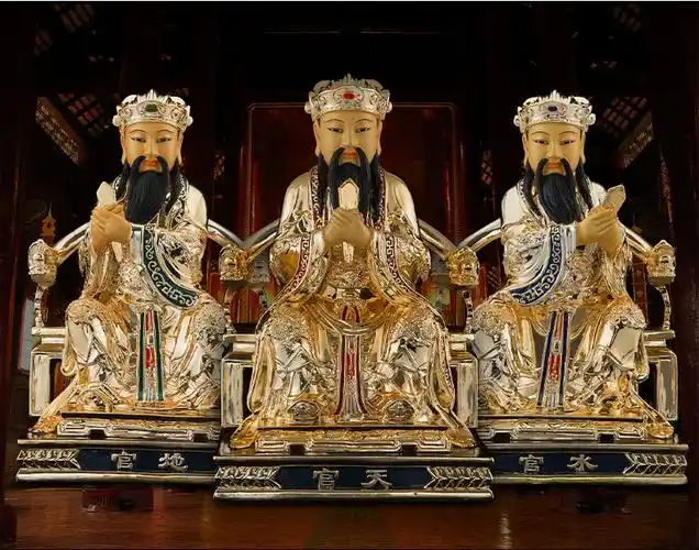 三漫陀全铜鎏金三官大帝神像天官地官水官三元帝君像道教供奉摆件地官